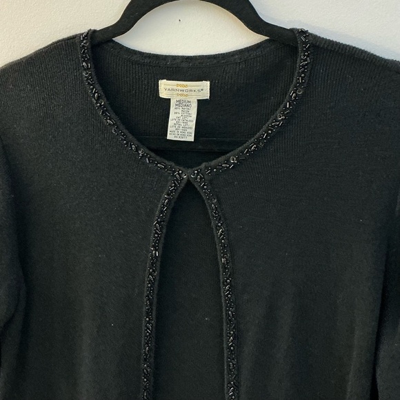 Yarnworks Women’s Black - Beaded Trim - Long Sleeve Cardigan – Size Medium - Picture 5 of 9